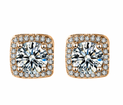 Women's Gold Plated Square Shaped Halo Stud Zirconia Earring