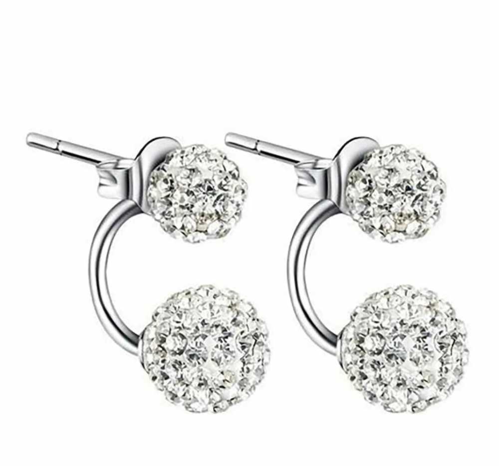 Women's Silver Plated Double Sided Round Zirconia Paved Earrings