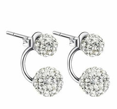 Women's Silver Plated Double Sided Round Zirconia Paved Earrings