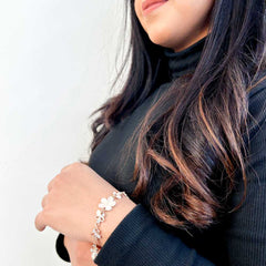 Women's Rose Gold Floral Charm Bracelet With Lobster Claw Closure