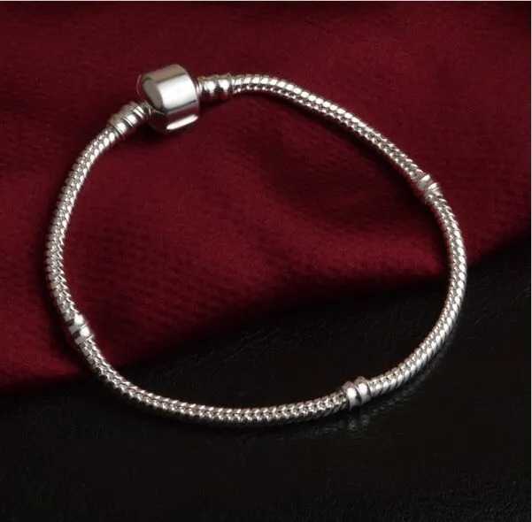 Women's Silver Plated Snake Chain With Bangle Fit Bead  Bracelet