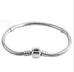 Women's Silver Plated Snake Chain With Bangle Fit Bead  Bracelet
