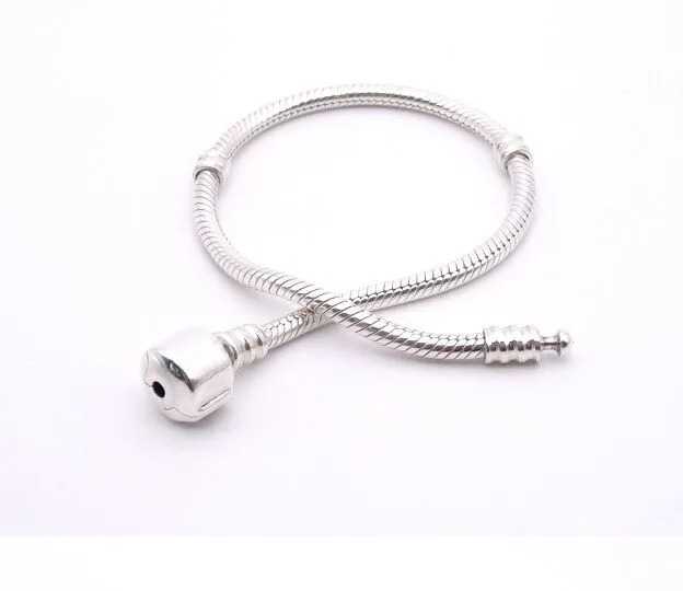 Women's Silver Plated Snake Chain With Bangle Fit Bead  Bracelet
