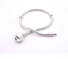 Women's Silver Plated Snake Chain With Bangle Fit Bead  Bracelet