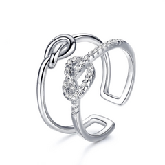 Women's Silver Plated Knotted Heart Open Ring With Zirconia