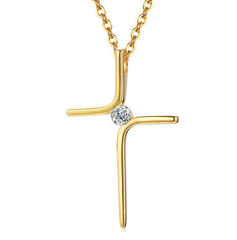 women's Gold Plated Christ Cross Cubic Zirconia Pendant Necklace