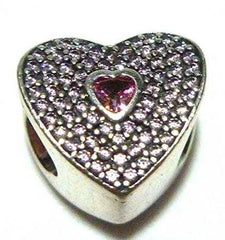 Women's Silver Plated Inlaid Cubic Zirconia Heart Charms