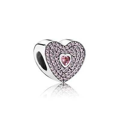 Women's Silver Plated Inlaid Cubic Zirconia Heart Charms
