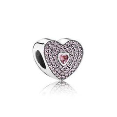 Women's Silver Plated Inlaid Cubic Zirconia Heart Charms