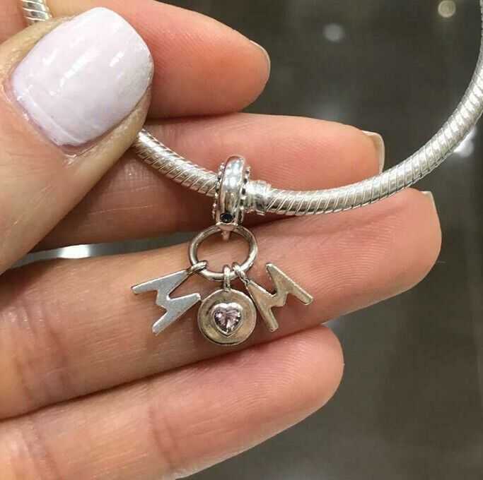 Women's Silver Plated Mom Charm Heart Cut Zirconia Pendant