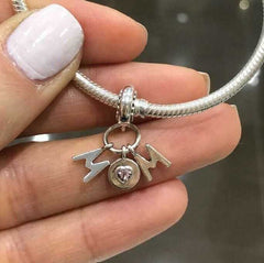 Women's Silver Plated Mom Charm Heart Cut Zirconia Pendant