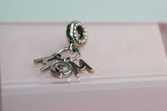 Women's Silver Plated Mom Charm Heart Cut Zirconia Pendant