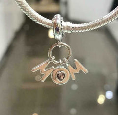 Women's Silver Plated Mom Charm Heart Cut Zirconia Pendant