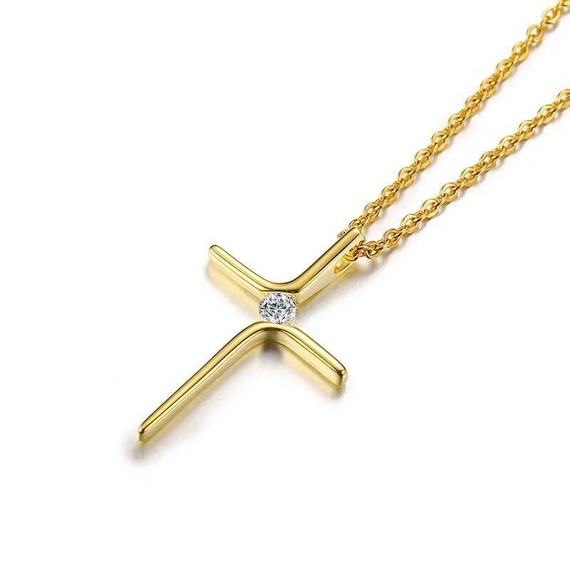 women's Gold Plated Christ Cross Cubic Zirconia Pendant Necklace