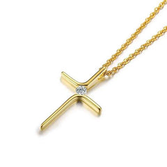women's Gold Plated Christ Cross Cubic Zirconia Pendant Necklace
