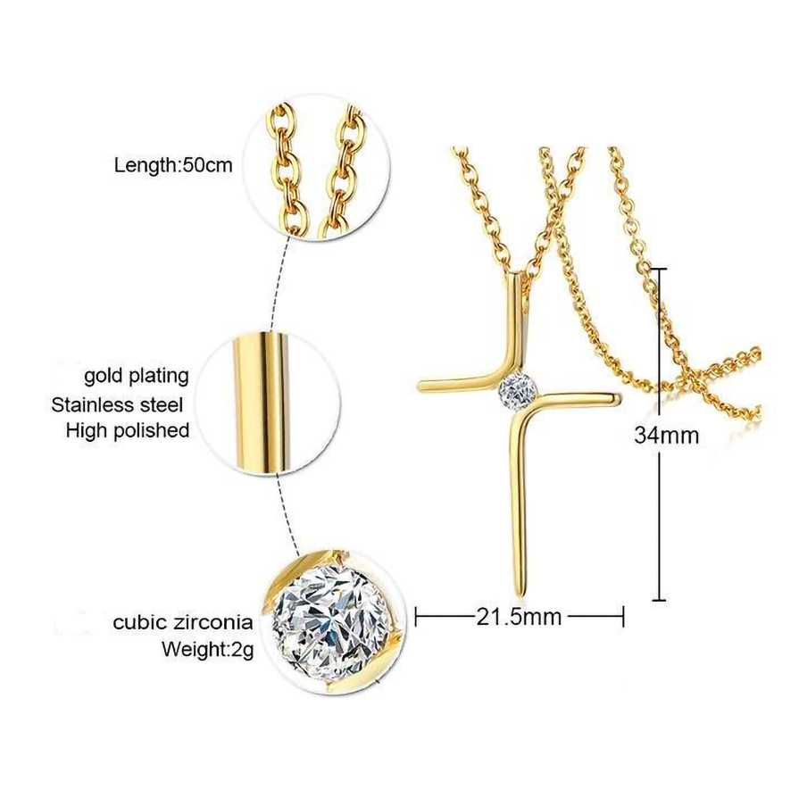 women's Gold Plated Christ Cross Cubic Zirconia Pendant Necklace