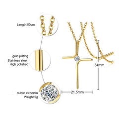 women's Gold Plated Christ Cross Cubic Zirconia Pendant Necklace