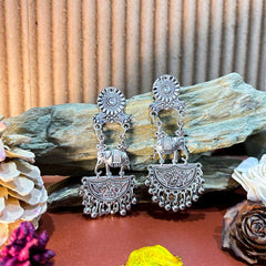 Women's Silver Plated Oxidised Elephant Motif Dangling Earring