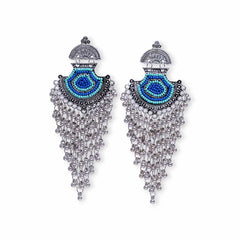 Women's Silver Plated Oxidised Bead Tasseled Dangling Earring