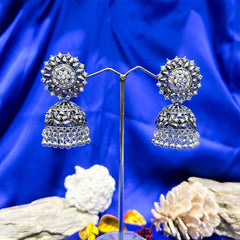 Women's Silver Plated Oxidised Zirconia Inlaid Jhumka Tassel Beads Earring