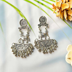Women's Silver Plated Oxidised Elephant Motif Dangling Earring
