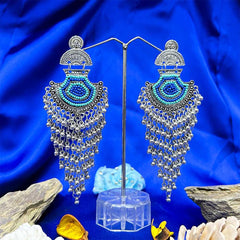 Women's Silver Plated Oxidised Bead Tasseled Dangling Earring