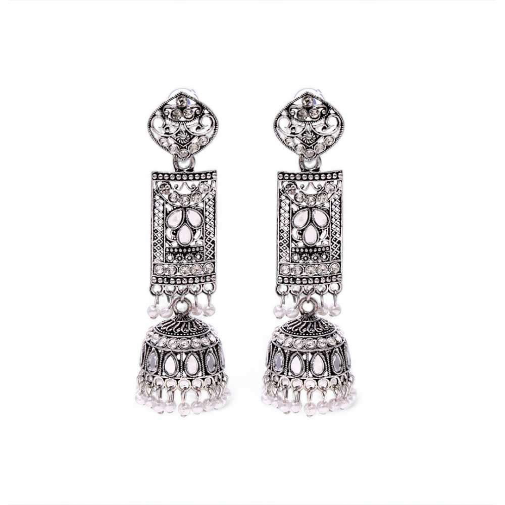 Women's Silver Plated Oxidised Pearl Tasseled Jhumka Earring