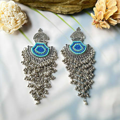 Women's Silver Plated Oxidised Bead Tasseled Dangling Earring