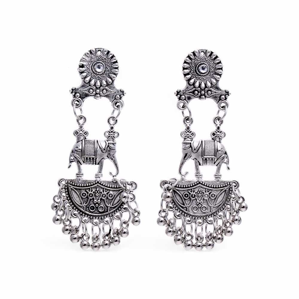 Women's Silver Plated Oxidised Elephant Motif Dangling Earring