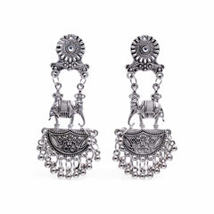 Women's Silver Plated Oxidised Elephant Motif Dangling Earring