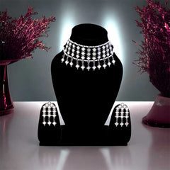Women's Silver Plated Oxidised Mirror Embossed Choker Jewellery Set