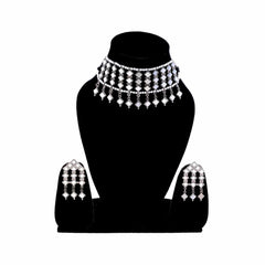 Women's Silver Plated Oxidised Mirror Embossed Choker Jewellery Set