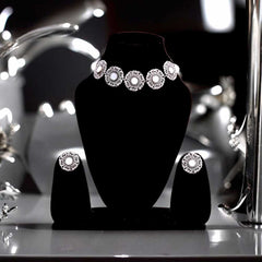 Women's Silver Plated Oxidised Floral Motif Mirror Engraved Jewellery Set