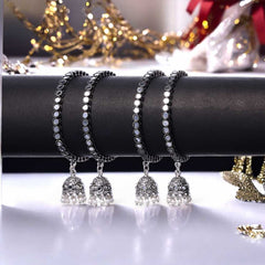 Women's Oxidized Silver Mirror Work Bangle Set With Jhumka Dangles