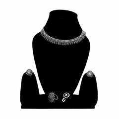 Women's silver Plated Oxidised Beaded Jewellery Set With Heart Motif