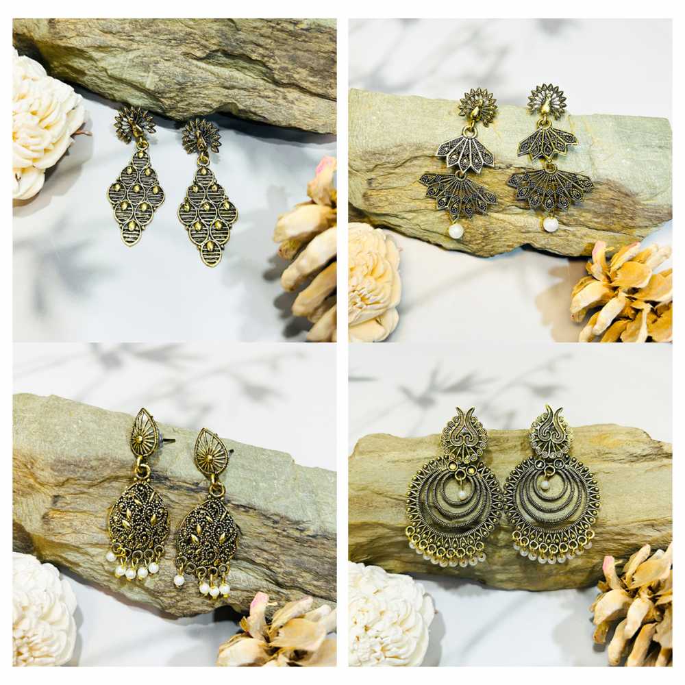 Women's Gold Plated Oxidised Combo Of 12 Multi Colour Enameled Dangling Earrings
