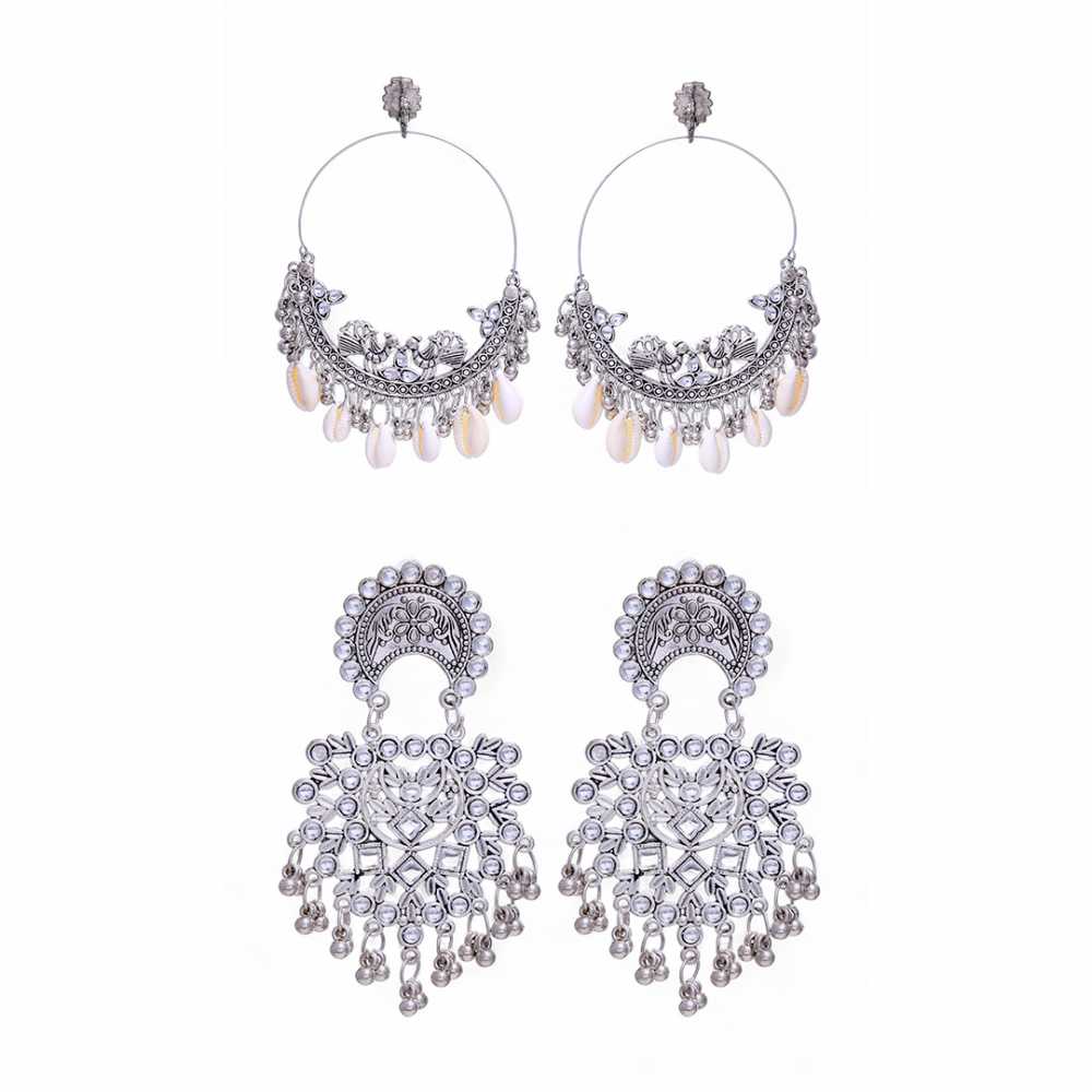 Women's Silver Plated Oxidised Combo Of 2 Dangling Earring