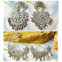 Women's Silver Plated Oxidised Combo Of 2 Dangling Earring