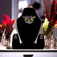 Women's Oxidized Black Polish Colorful Mirror Jewelry Set