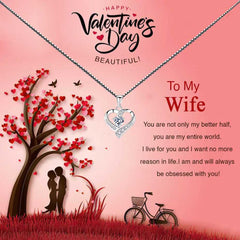 Women's Cubic Zirconia Heart Shaped Pendant With To My Wife Message Card