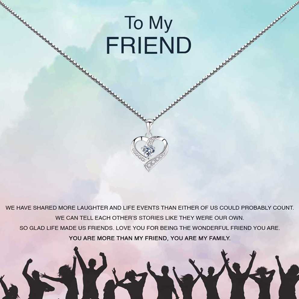 Women's Silver Plated Heart Shaped Necklace With To My Friend Message Card
