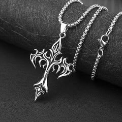 Unisex Gothic Stainless Steel Flame Cross Pendant Vintage Necklace