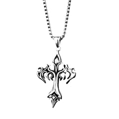 Unisex Gothic Stainless Steel Flame Cross Pendant Vintage Necklace