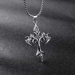Unisex Gothic Stainless Steel Flame Cross Pendant Vintage Necklace