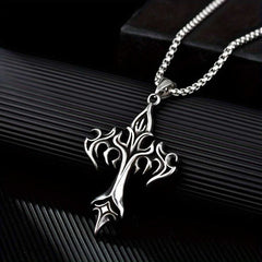 Unisex Gothic Stainless Steel Flame Cross Pendant Vintage Necklace