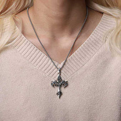 Unisex Gothic Stainless Steel Flame Cross Pendant Vintage Necklace