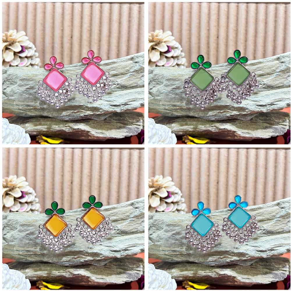 Women's Silver Plated Oxidised Combo Of 4 Tasseled Beads Monalisa Earring