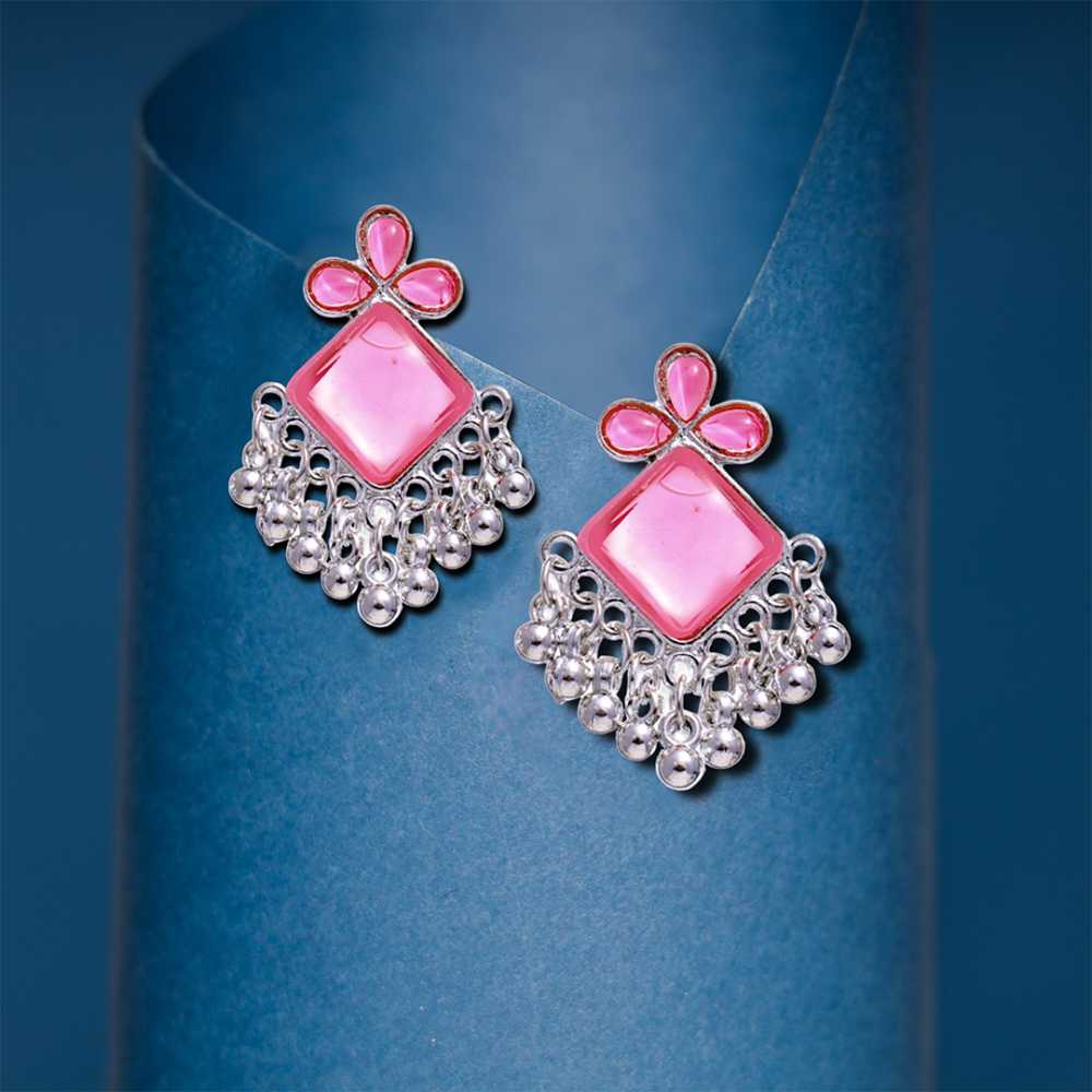 Women's Silver Plated Oxidised Combo Of 4 Tasseled Beads Monalisa Earring