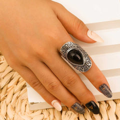 Women&rsquo;s Obsidian Stacked Rings Combo Hip Hop Rock Style Vintage 4PC