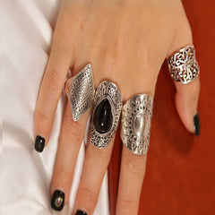 Women&rsquo;s Obsidian Stacked Rings Combo Hip Hop Rock Style Vintage 4PC